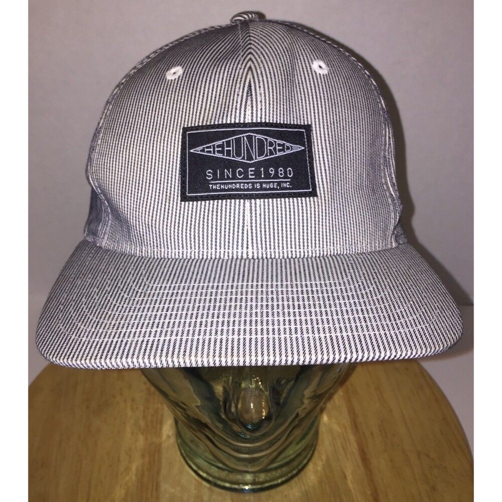 THE HUNDREDS Sample Pinstripe Hat Cap Snapback Black White Gray Bomb RARE HTF